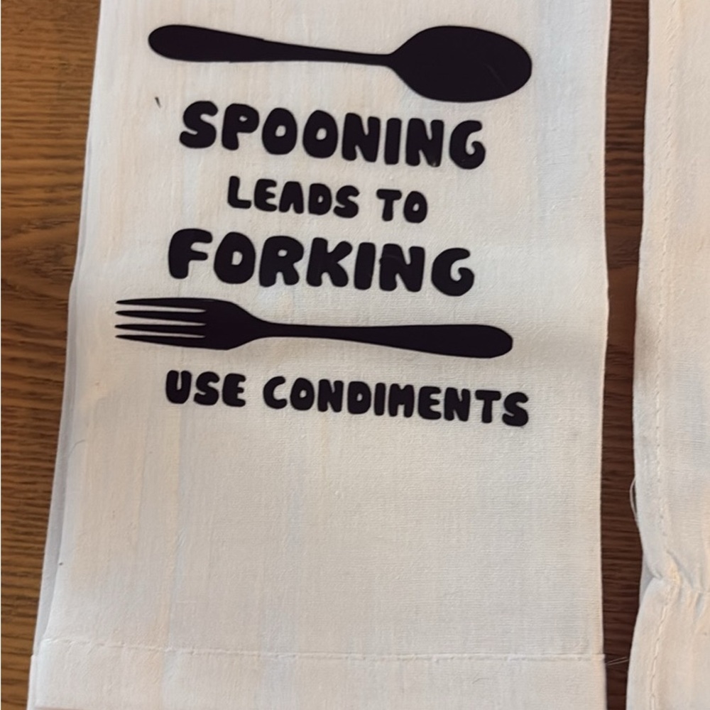 White Kitchen Towel with Black Utensil Print